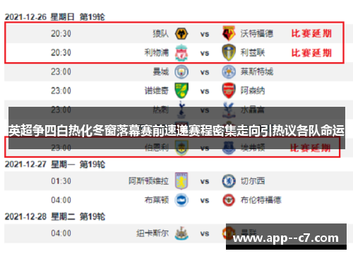 英超争四白热化冬窗落幕赛前速递赛程密集走向引热议各队命运